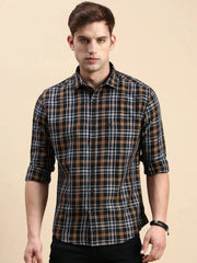 Men Navy Checked Casual Shirt-BLAZOCHECKS-4668-Navyblue