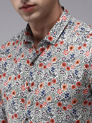 Men White Printed Casual Shirt-OMANPRINT-1567-White