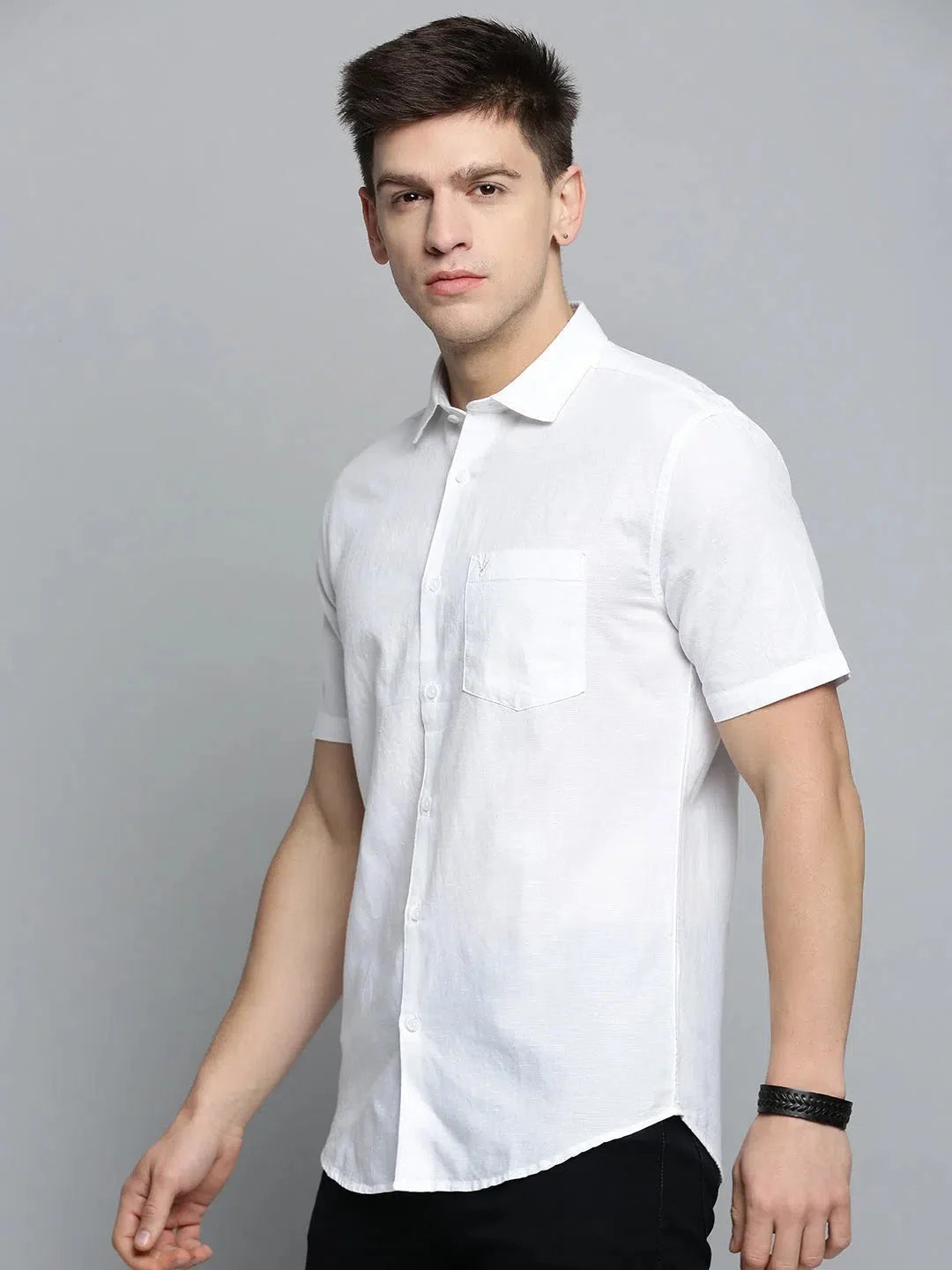 Mens Linen Shirt - White Solid Casual Shirt | DesiQlo