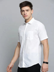 Men White Solid Casual Shirt-ROFIALINEN-3262-White