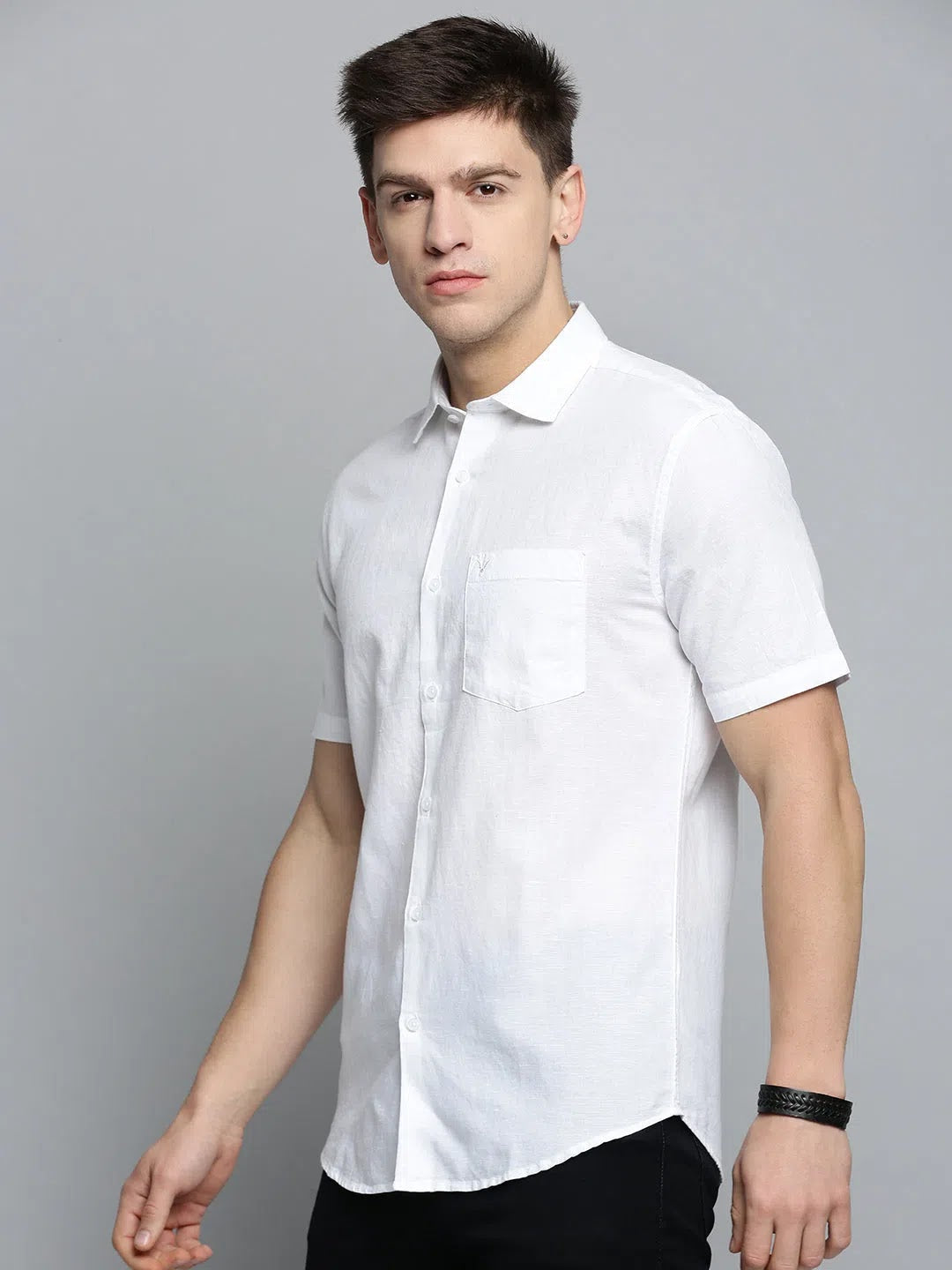 Mens Linen Shirt - White Solid Casual Shirt | DesiQlo