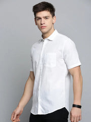 Men White Solid Casual Shirt-ROFIALINEN-3262-White