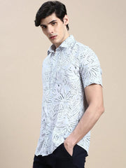 Men Grey Graphics Casual Shirt-GEORGE-1632-Grey