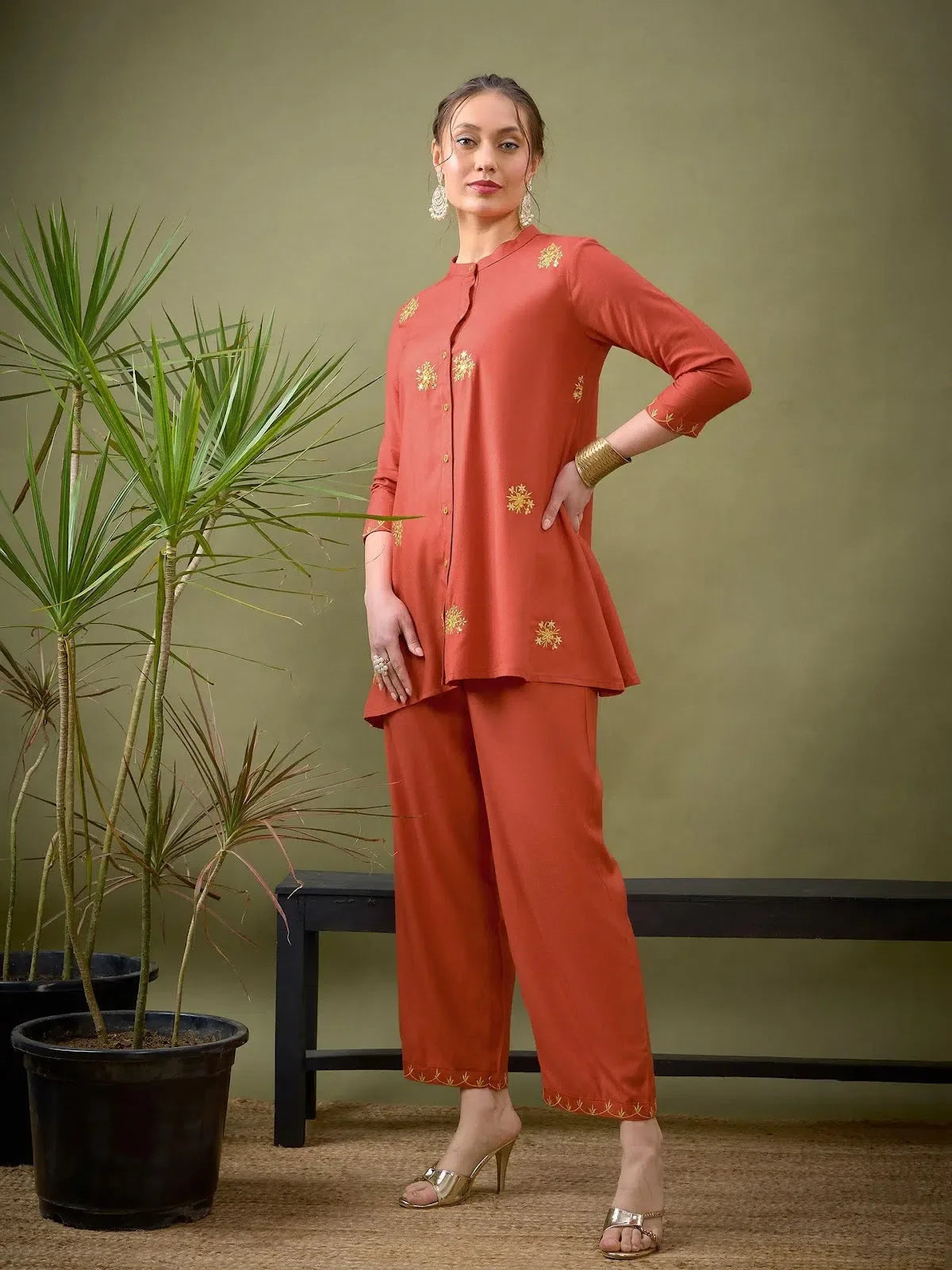 Rust Embroidered Suit Set: Indian Suits for Women | Ethnic Set