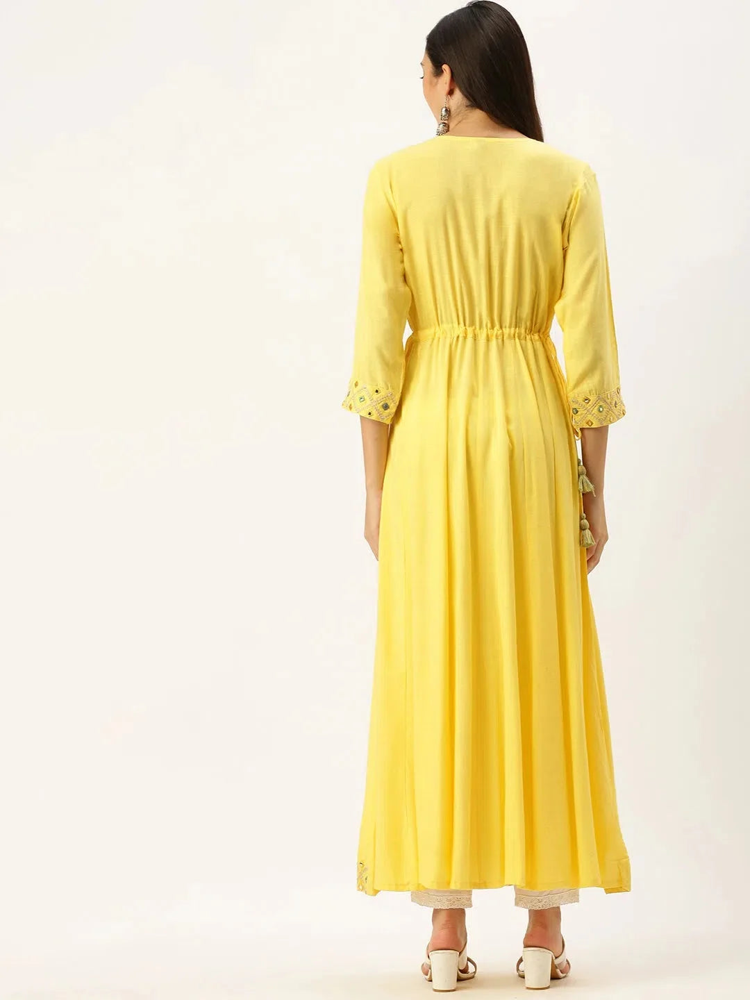 Yellow Embroidered Anarkali Kurti for Women | DesiQlo