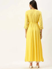 Women's Yellow Embroidered Anarkali Kurtas-AT-144-LG-Yellow