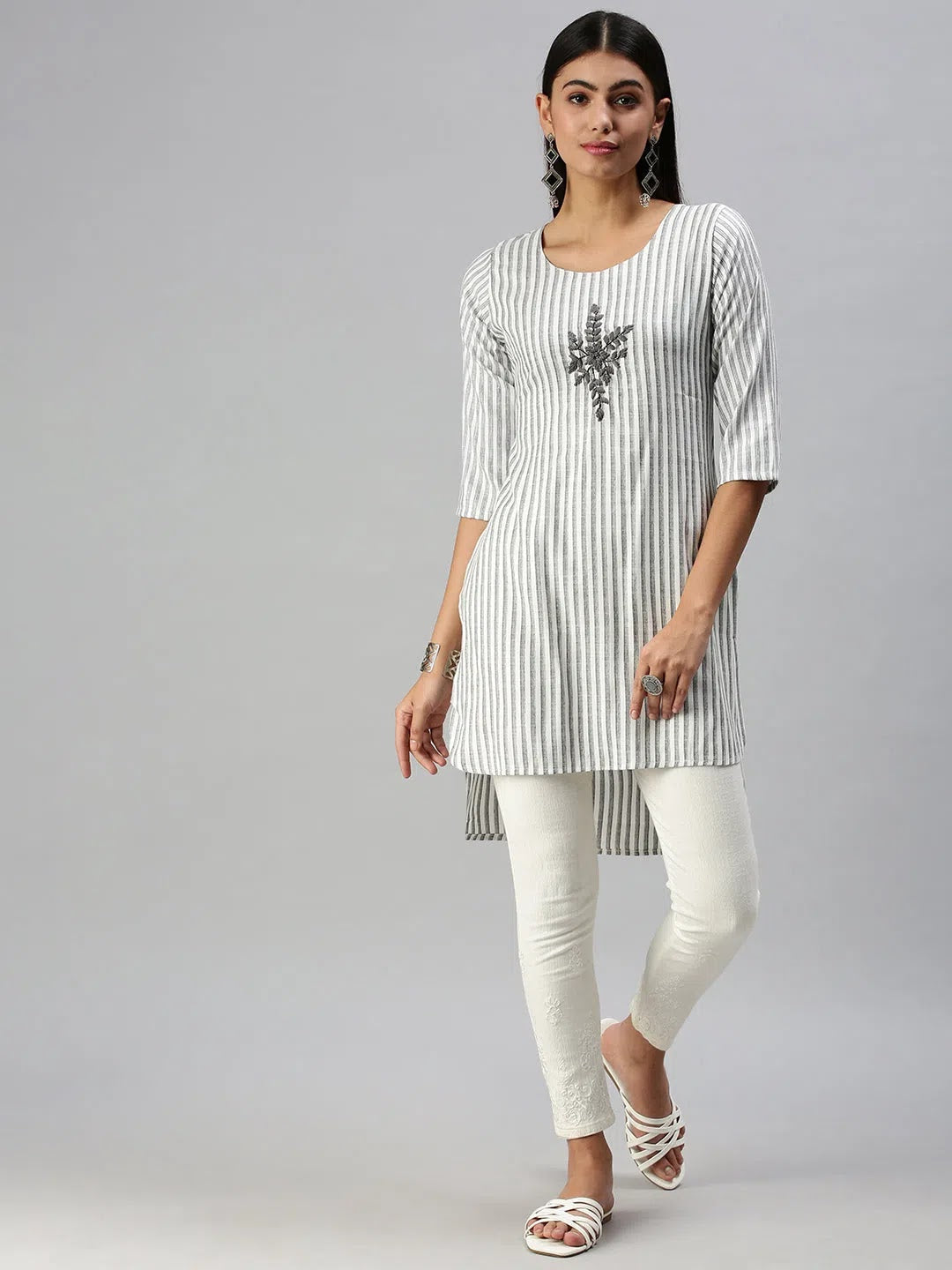 White Printed Kurti | Women's Cotton Tunic Top Online