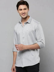 Men Grey Solid Casual Shirt-SAATVIKKNITS-4446-Grey