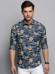 Men Navy Printed Casual Shirt-JUPITERPRINT-3391-Navyblue