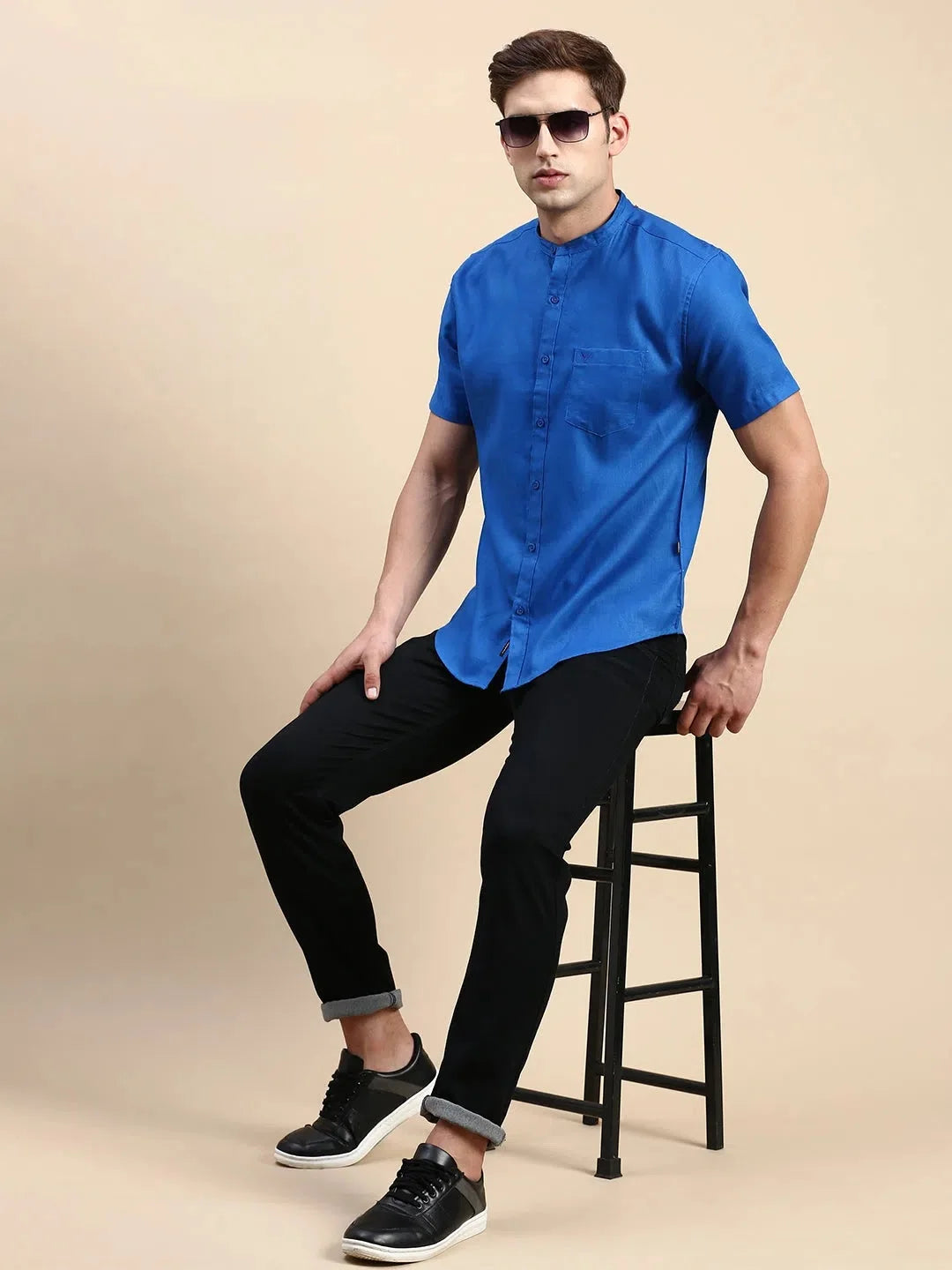 Men's Blue Solid Shirt - DesiQlo Cotton Casual Shirt