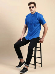 Men Blue Solid Casual Shirt-TOGOLINEN-5577-Blue