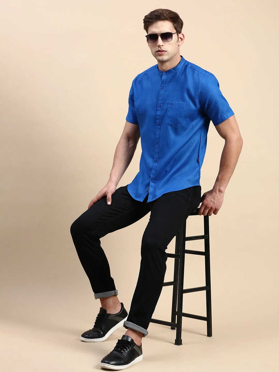 Men's Blue Solid Shirt - DesiQlo Cotton Casual Shirt