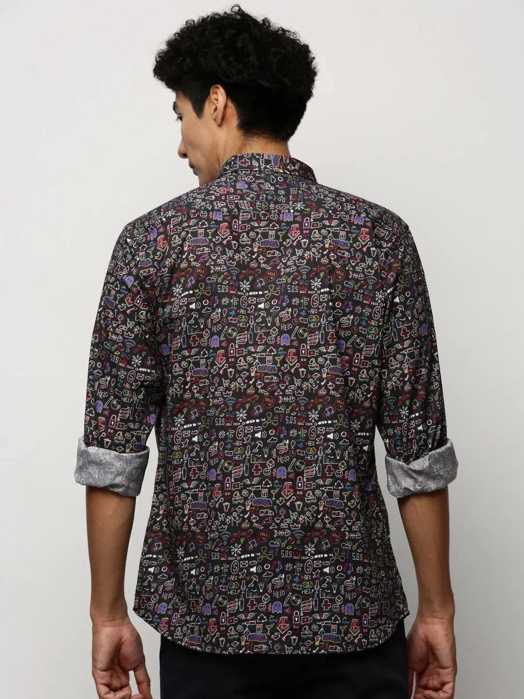 Men's Black Graphic Print Cotton Shirt | DesiQlo