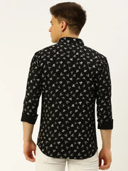 Men Black Printed Casual Shirt-LUCIAPRINT-8210-Black