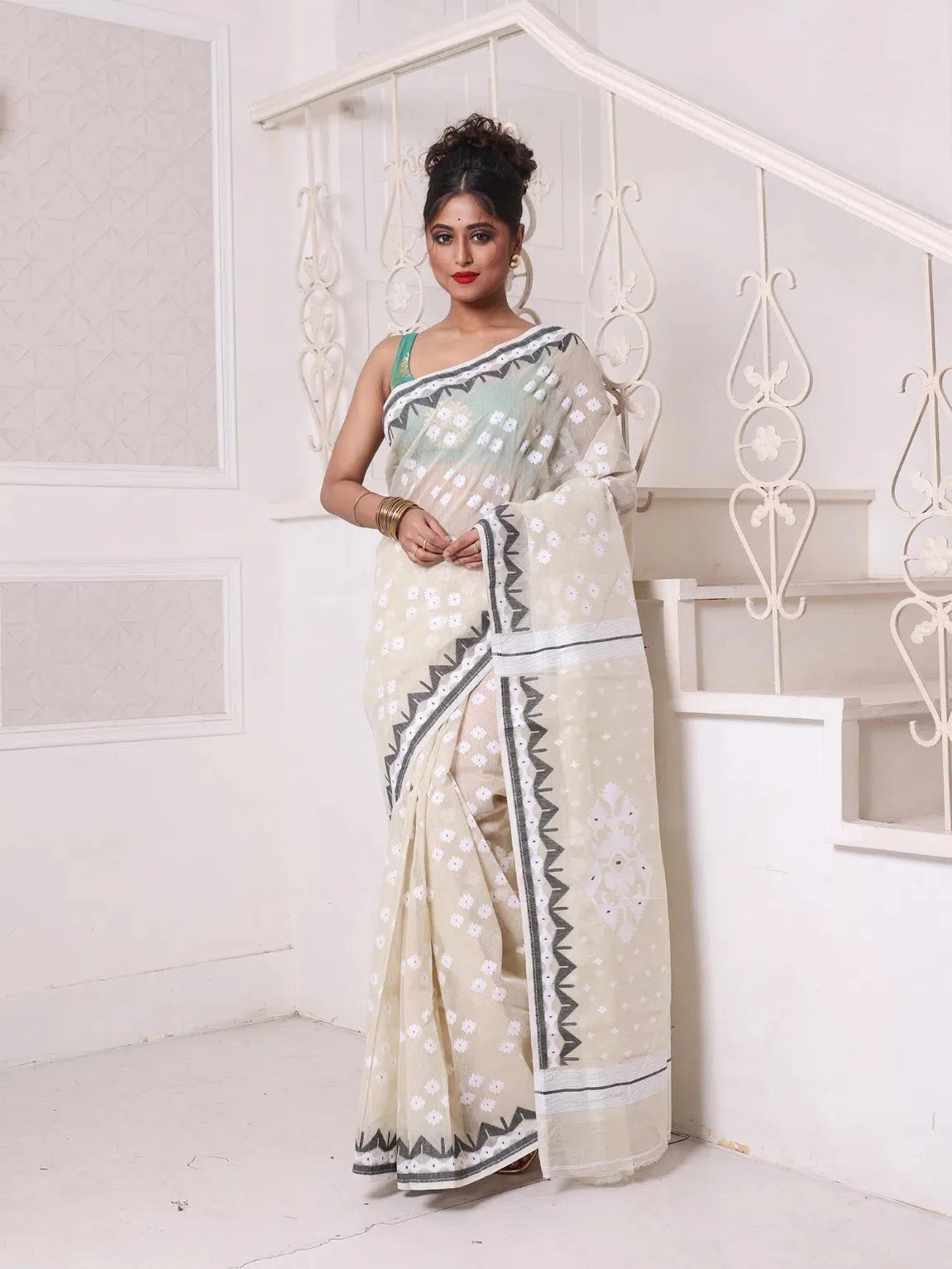 Beige Cotton Jamdani Saree | Designer Sarees India