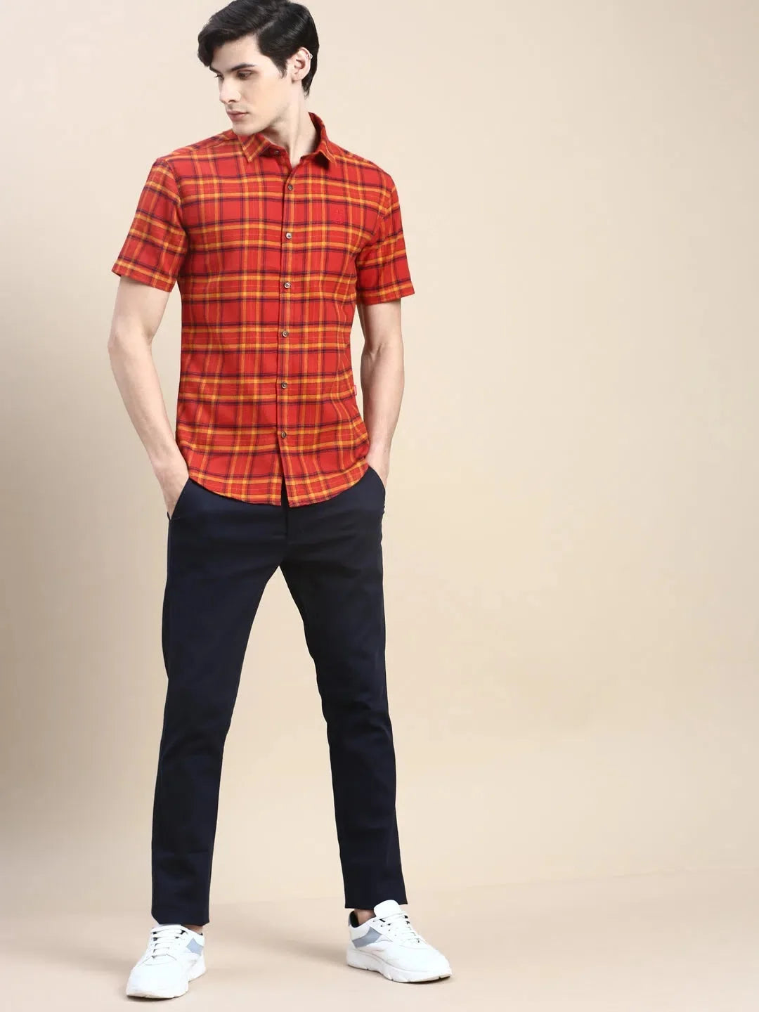Rust Checked Cotton Shirt | Stylish Mens Shirt from DesiQlo