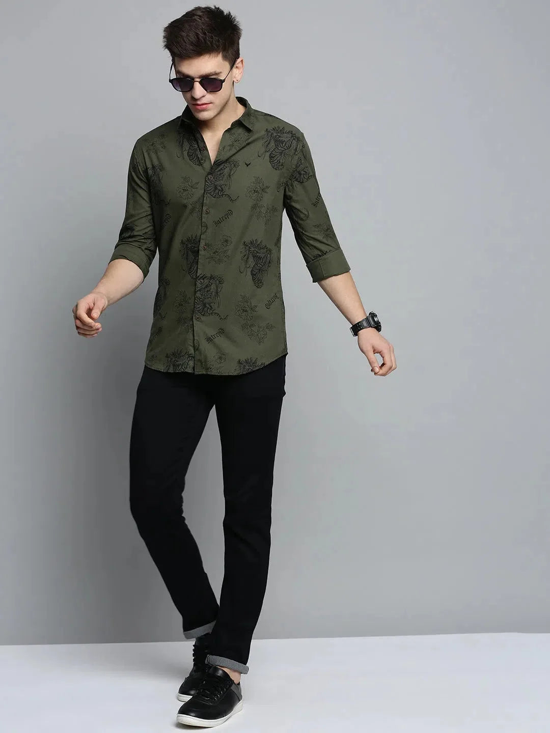 Elegant Green Printed Mens Shirt - Cotton Casual Shirts | DesiQlo