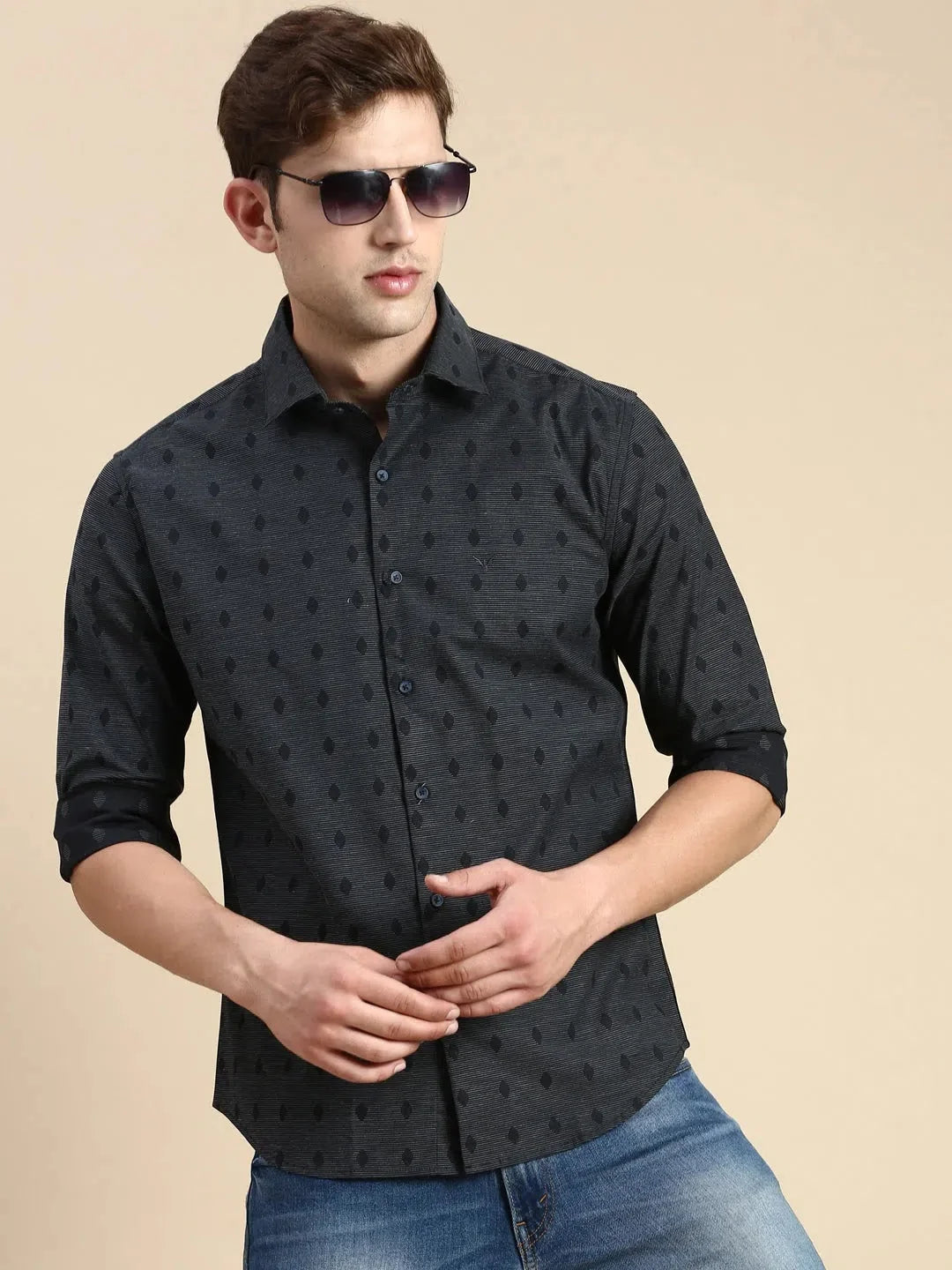 Men's Navy Solid Cotton Shirt | DesiQlo Casual Style