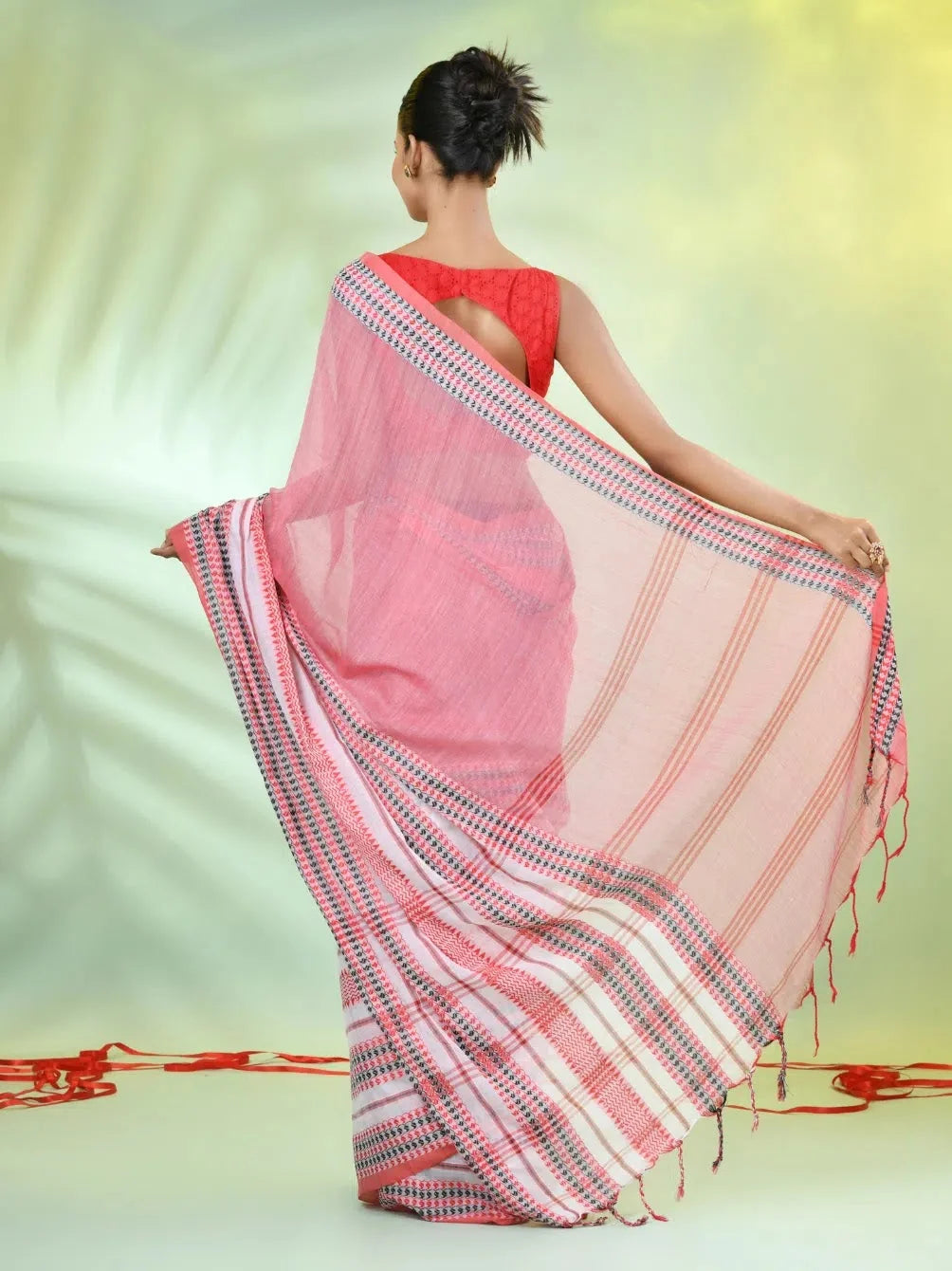 Rose Pink Cotton Saree - Indian Sari Elegance
