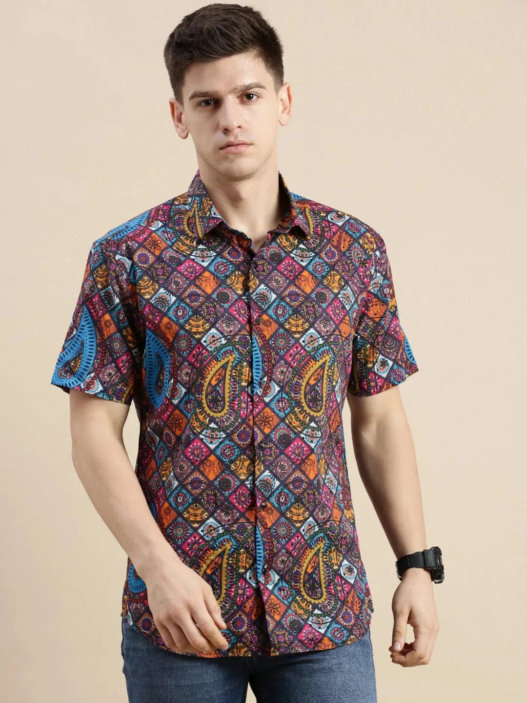 Multi Printed Mens Shirt - Ethnic Motifs Shirt | DesiQlo