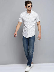Men White Printed Casual Shirt-PICOPRINT-2021-White