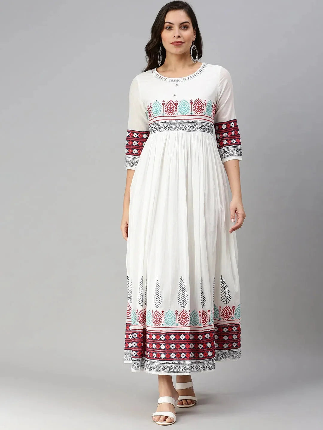 White Printed Anarkali Kurti for Women | DesiQlo