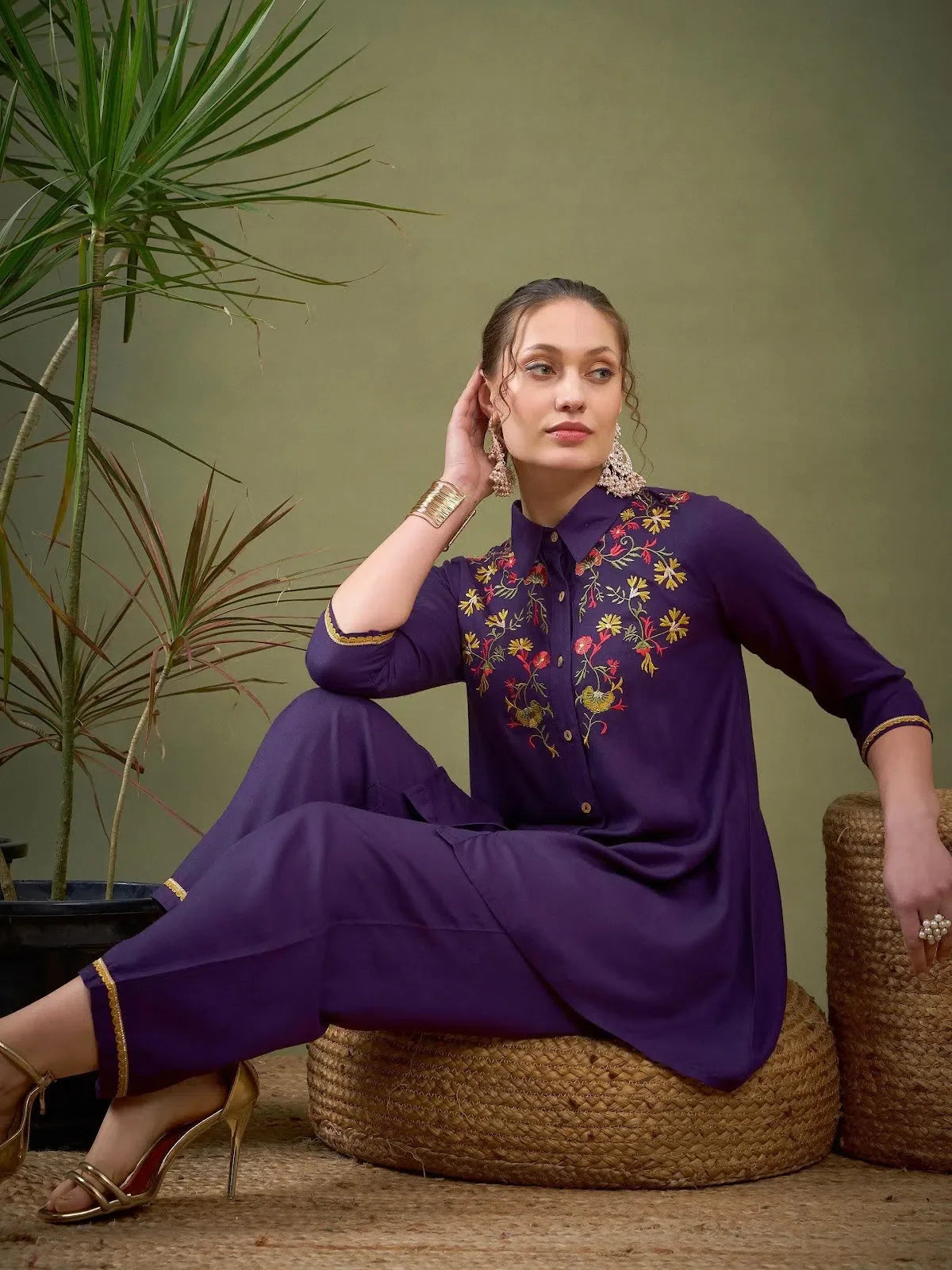Purple Embroidered Suit Set for Women | Indian Salwar Kameez