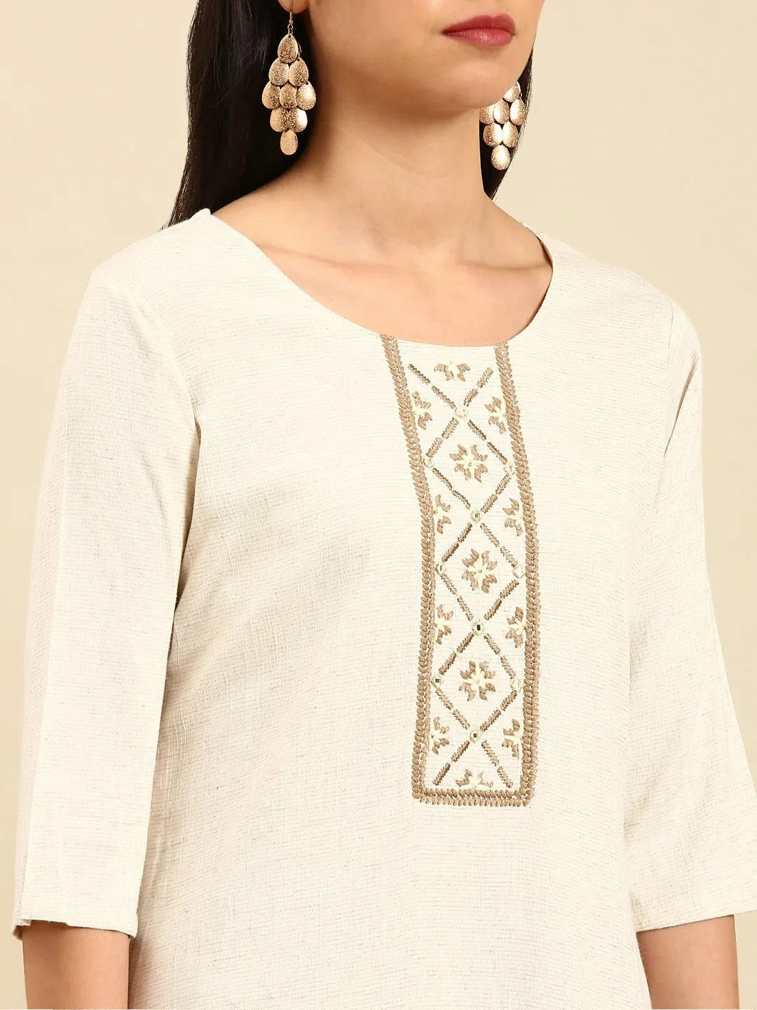 Off White Printed Cotton Kurta | Indian Kurta Ladies Fashion