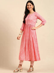 Women's Coral Printed Kurta SetKC-809-Coral