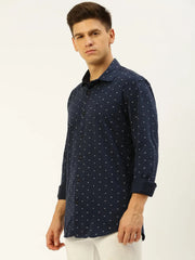 Men Navy Printed Casual Shirt-LUCASKNITS-4607-Navyblue