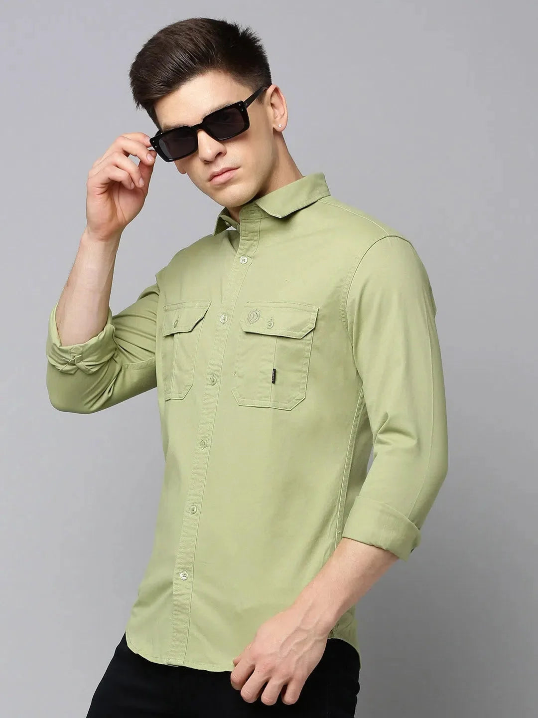 Olive Green Mens Shirt - Solid Cotton Casual Shirt by DesiQlo