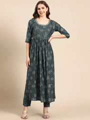 Women's Teal Printed Kurta SetKC-1006-Teal