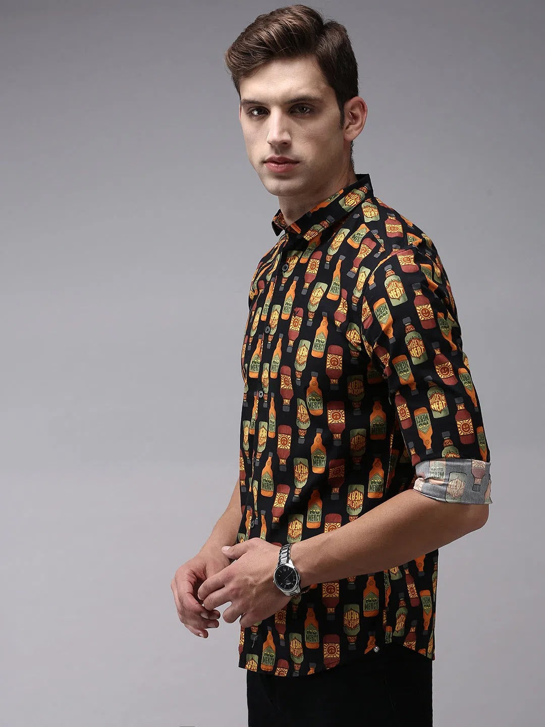 Trendy Black Printed Mens Shirt - Casual Cotton Shirt | DesiQlo
