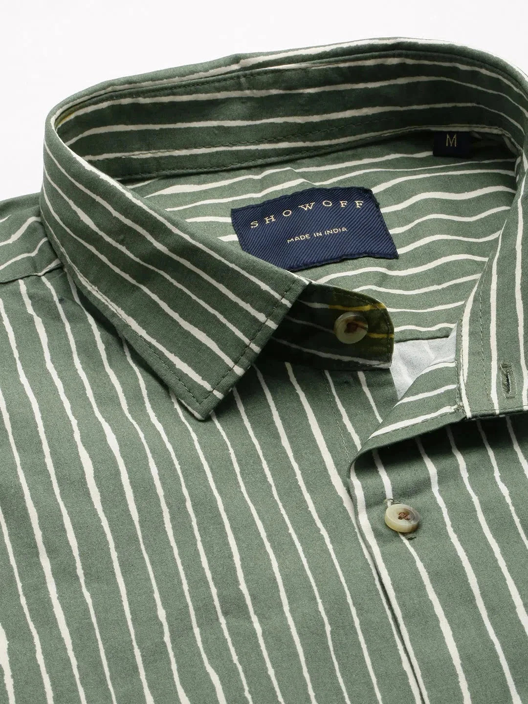 Green Striped Cotton Mens Shirt | Casual Shirts - DesiQlo