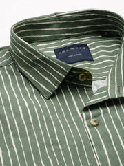 Men Green Striped Casual Shirt-BENTONPRINT-4018-Olive