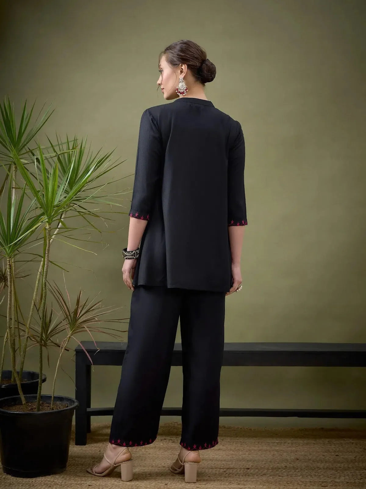 Black Embroidered Shirt & Palazzo Pants Co Ord Sets for Women