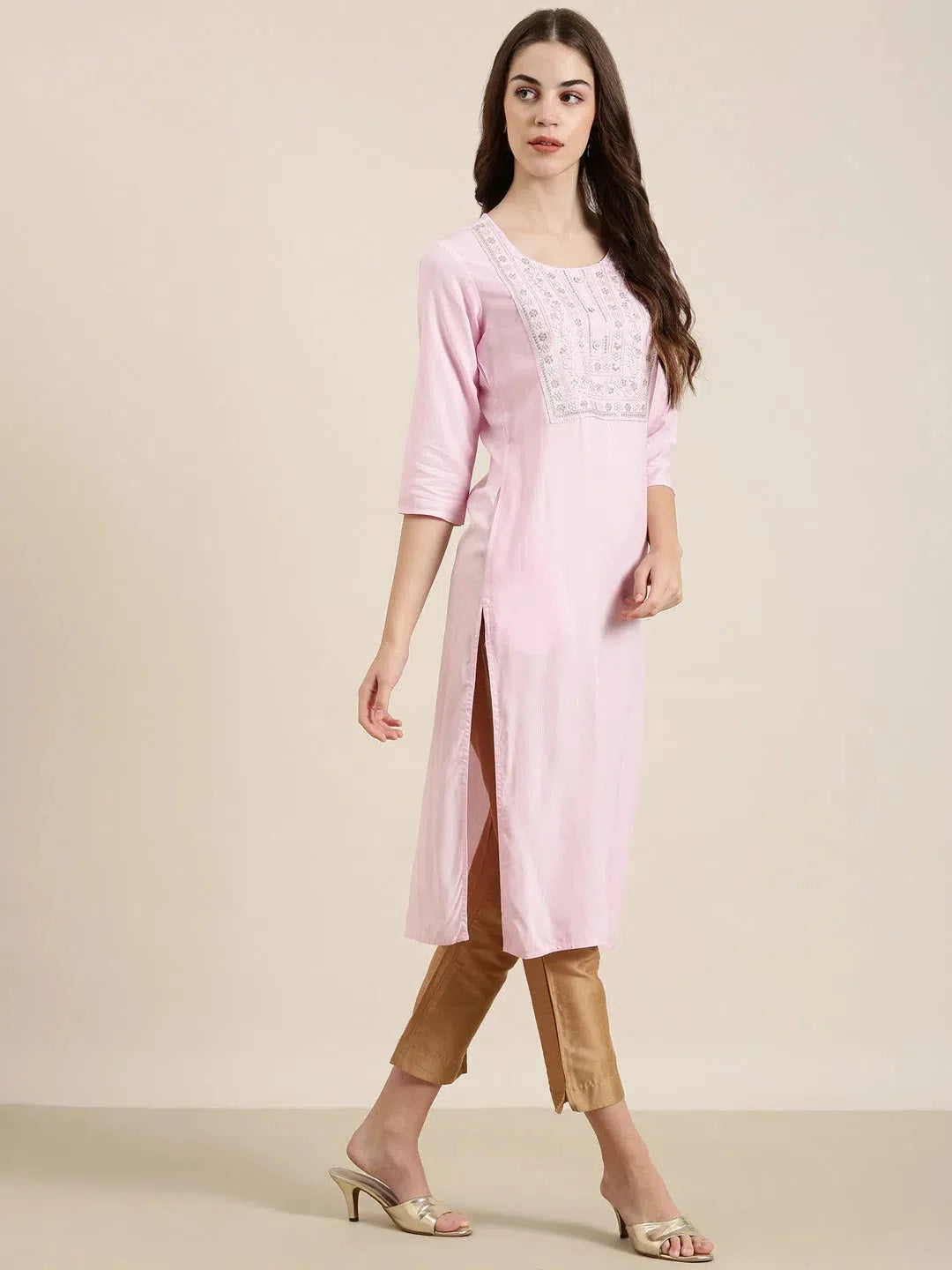 Buy Pink Cotton Solid Kurta | Indian Kurta for Women