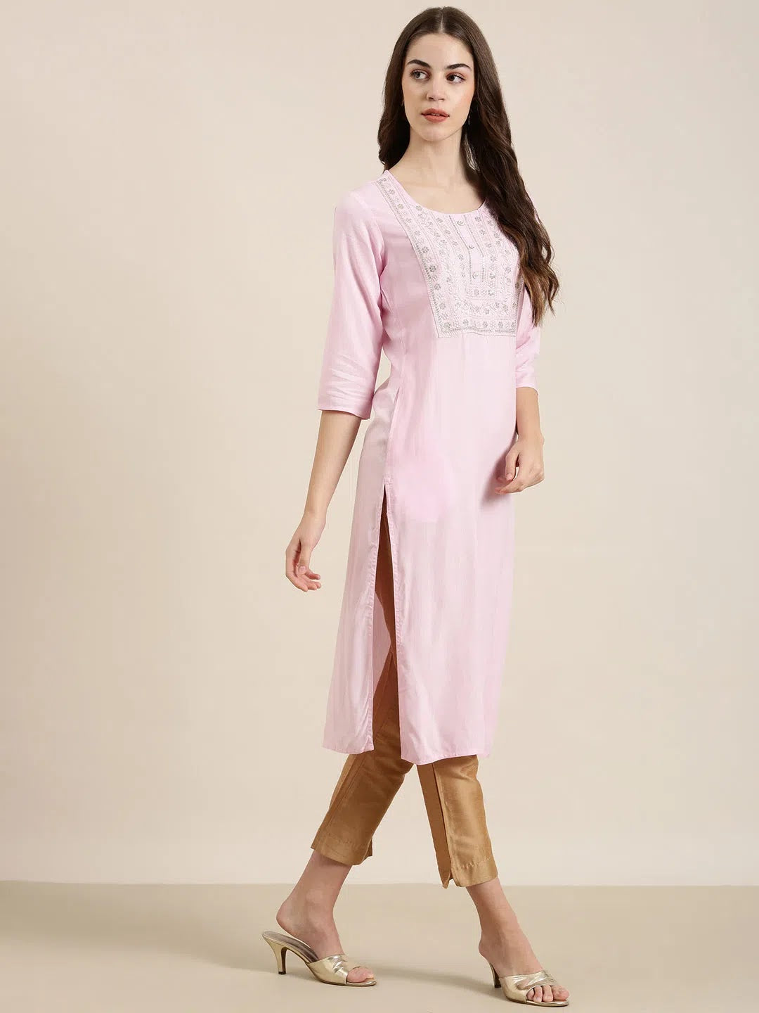 Buy Pink Cotton Solid Kurta | Indian Kurta for Women