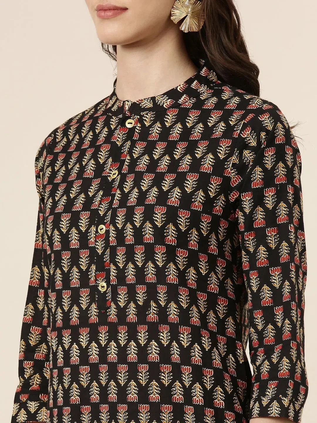 Black Floral Print Kurta - Trendy Indian Kurtis for Women