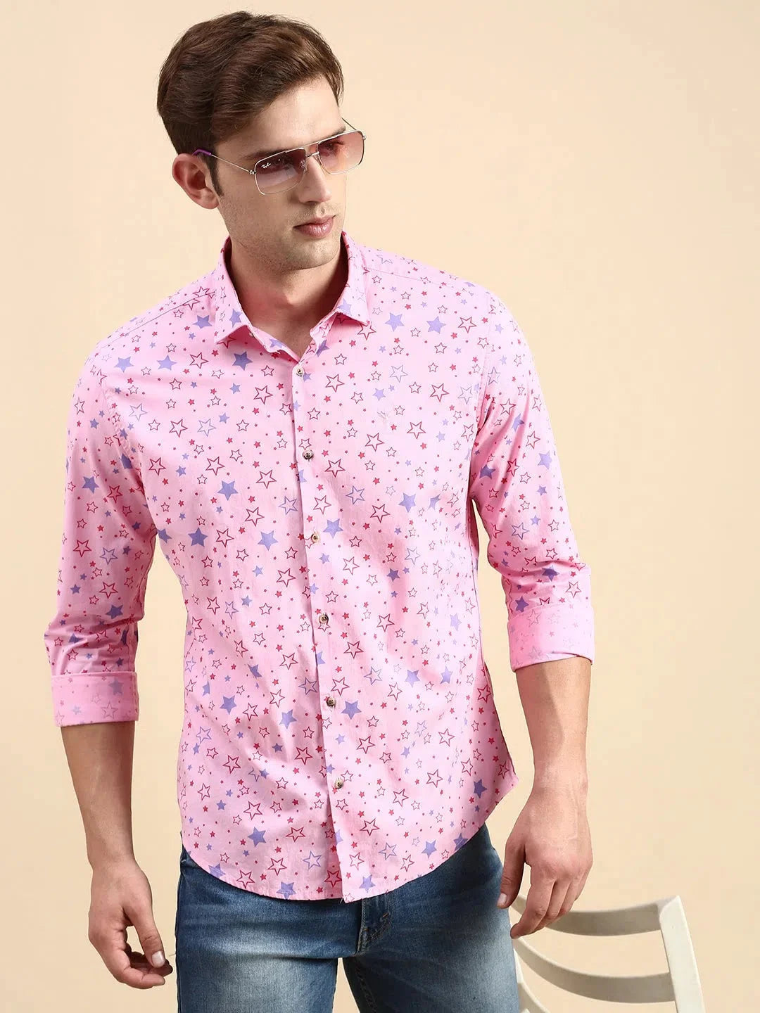 Pink Printed Mens Shirt - Cotton Casual Shirt | DesiQlo