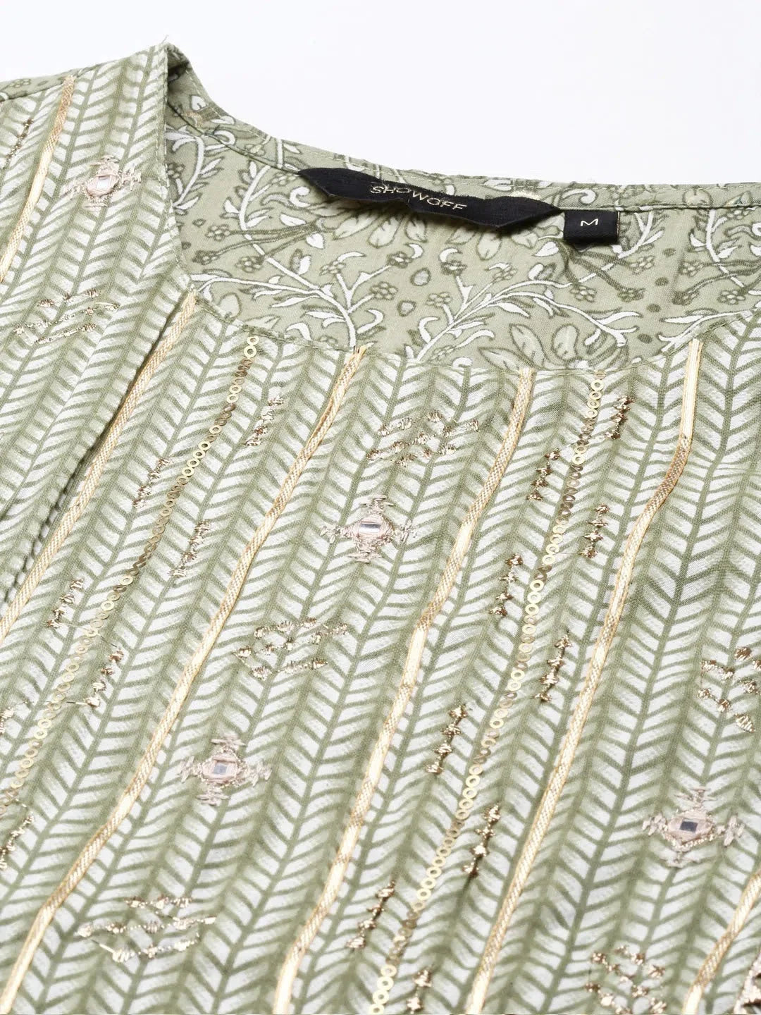 Olive Ethnic Print Cotton Women's Kurta Sets Online