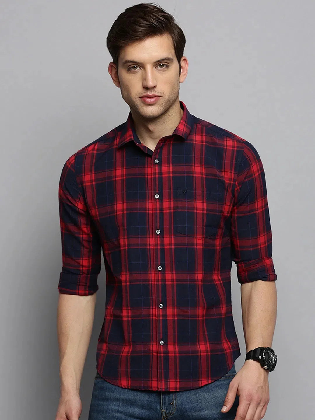 Shop Navy Checked Mens Shirt - Cotton Casual & Formal Shirts