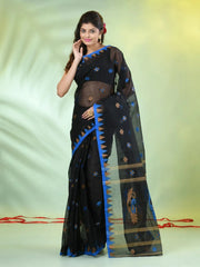 Black Cotton Saree With Zari Borders-MA64BCT401190051