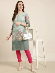Women Straight Green Floral Kurta-SKC-052572-Green
