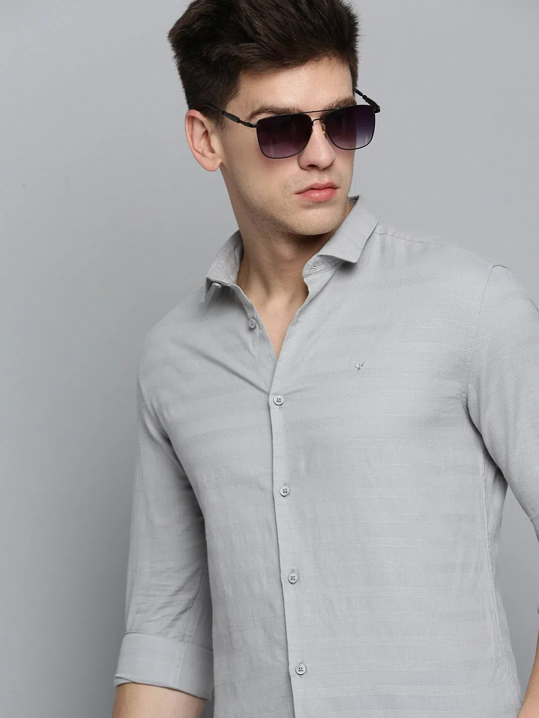 Men Grey Solid Casual Shirt-DEERASTRIPES-2074-Grey