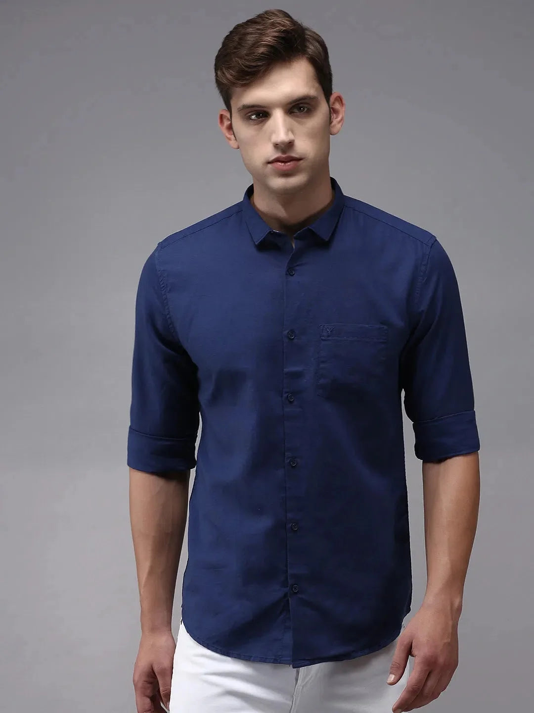 Stylish Blue Solid Mens Shirt - Casual Cotton Shirt | DesiQlo