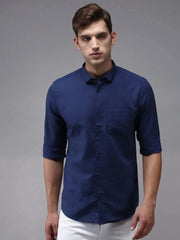 Men Blue Solid Casual Shirt-COLINLINEN-1342-Navyblue