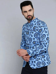 Men Blue Printed Blazer-SOBLZ-269-Blue