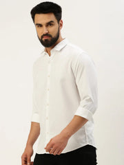 Men White Solid Casual Shirt-PARXPLAINDOBBY-3151-White