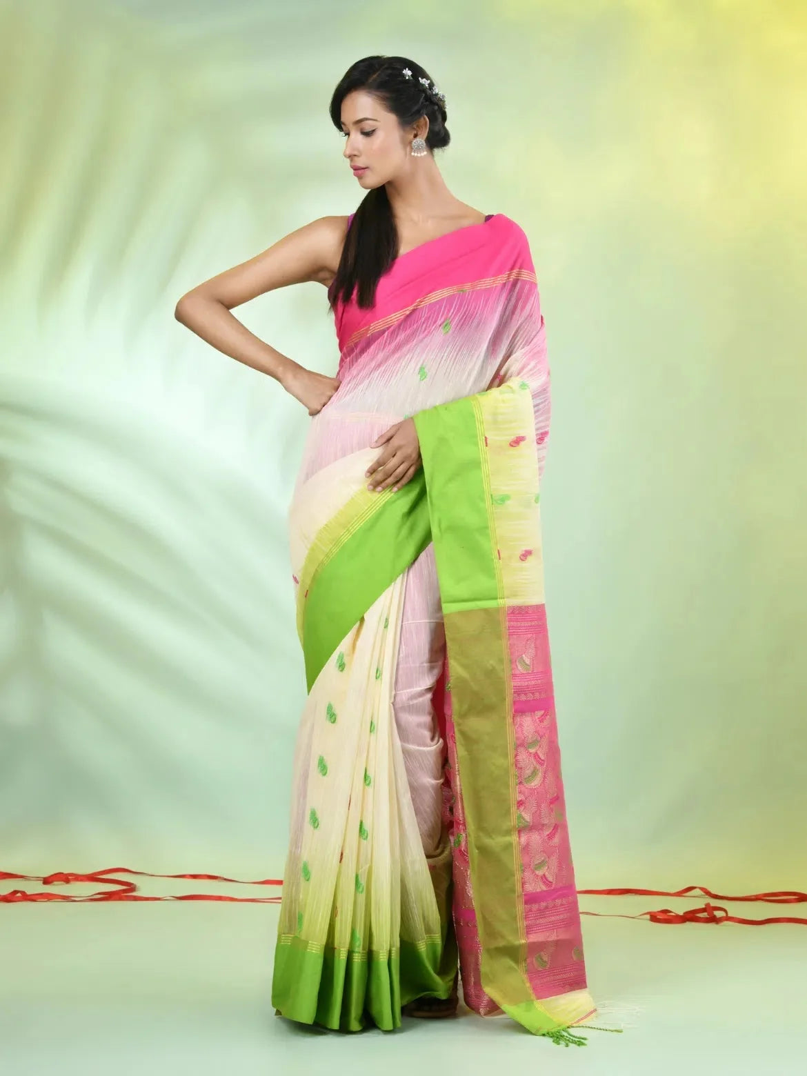 Off White Cotton Ikat Saree | Indian Sarees & Ganga Jamuna Border